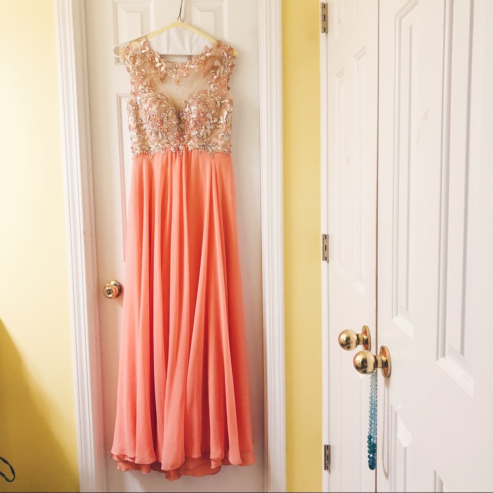 Coral Embellished Prom Dress - Picture 3 of 4